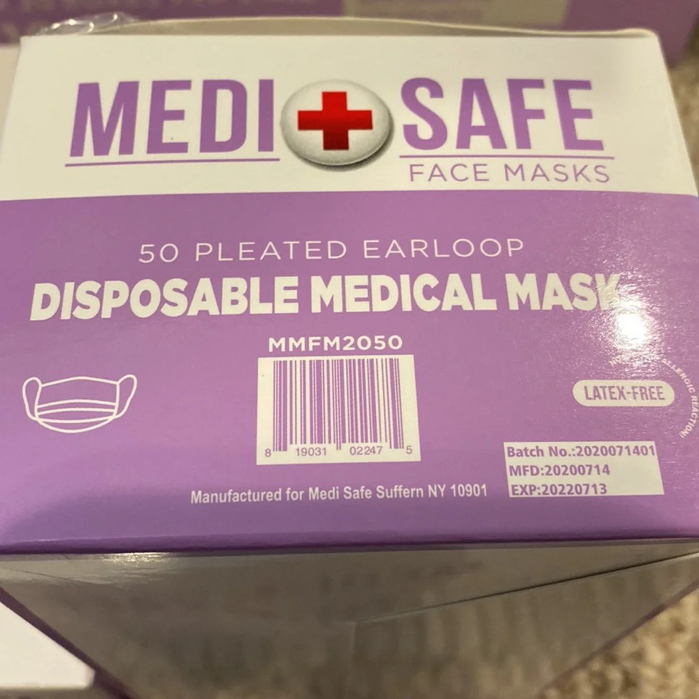 NIB Medi Safe 4 Boxes of 50 Pleated Earloop Disposable Face Masks Latex Free - Picture 3 of 15